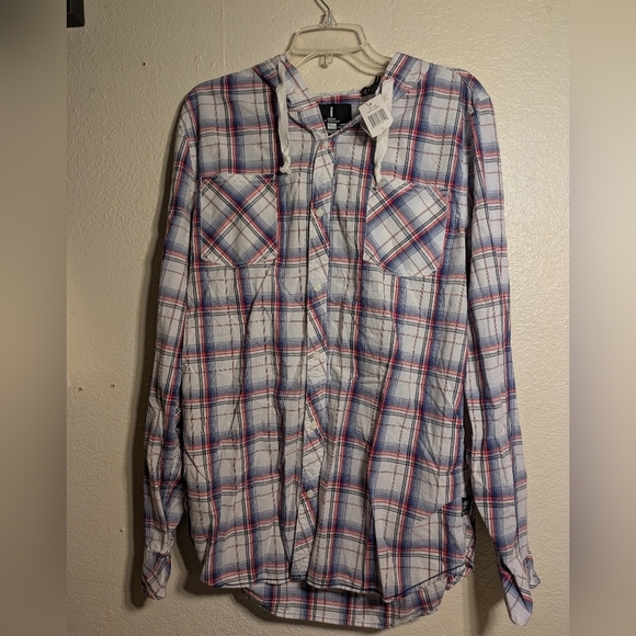 Jeans By Buffalo Plaid Button-Up Shirt Combo Hoodie Size Xl NWT - Picture 1 of 7